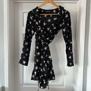 SOLD Realisation Par Star Print Wrap Dress - Black and White